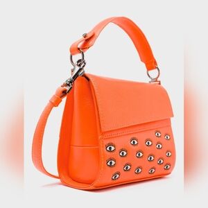 Min & Mon Anastasio Micro Crossbody Handbag Neon Orange Leather - Eyes Embroider